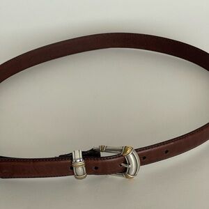 Fossil Brown Leather Belt with Silver and Gold Buckle